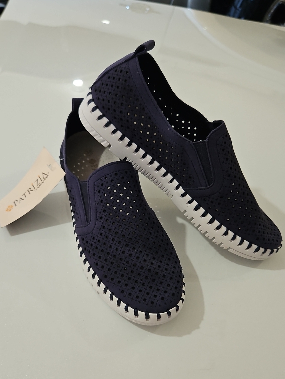 Patrizia NWT's Navy Perforated Slip-On Womens Sneakers Sz 38 US 7.5